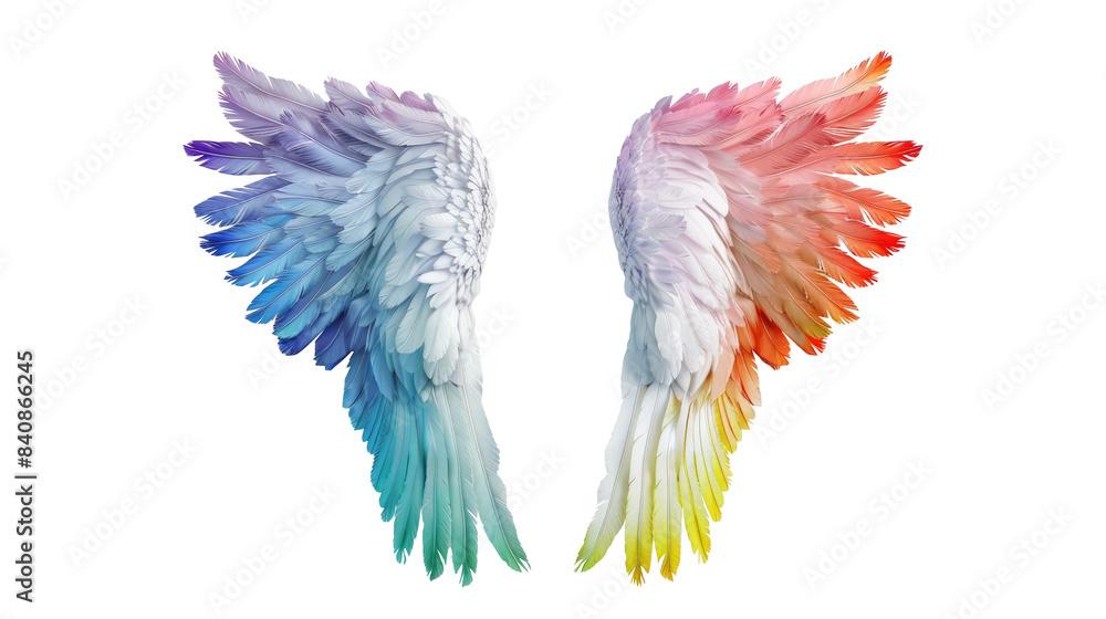 Beautiful magic rainbow wings on transparent background