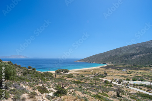 Fototapeta Naklejka Na Ścianę i Meble -  Amazing panoramic view of the beautiful beach of Agia Theodoti in Ios Greece