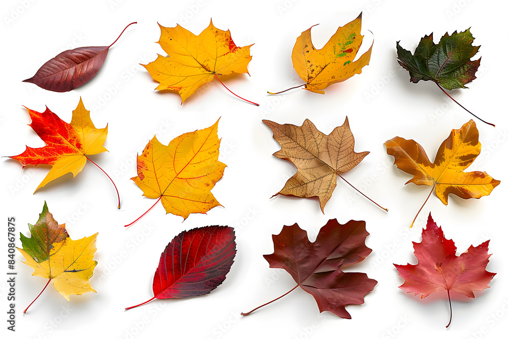 Obraz premium Collection of multicolored fallen autumn leaves isolated on white background