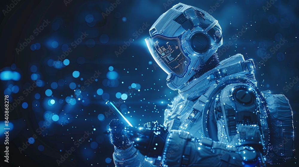 Engineer holding tablet and controlling robotic arm and robotic tool. Smart technology manufacturing industrial technology and automation Engineer holding tablet and controlling robotic arm and robotic tool. Smart technology manufacturing industrial technology and automation