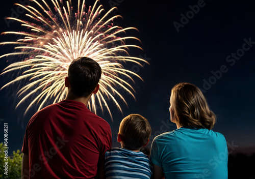 Family looking up at a fireworks display