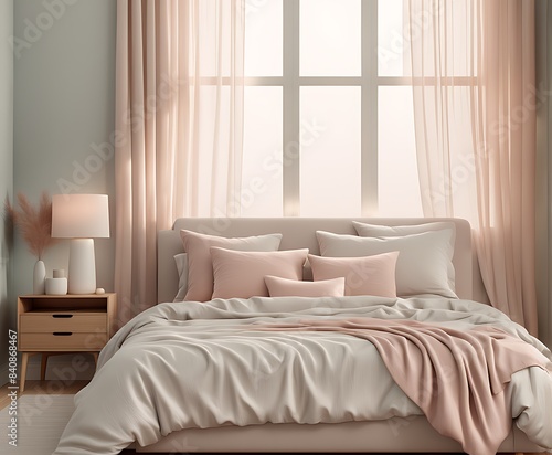 Home mockup  simple cozy Coastal bedroom interior background  3d render