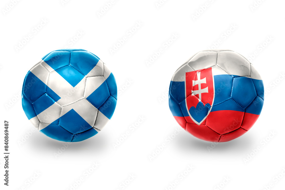 Obraz premium football balls with national flags of slovakia and scotland ,soccer teams. on the white background.