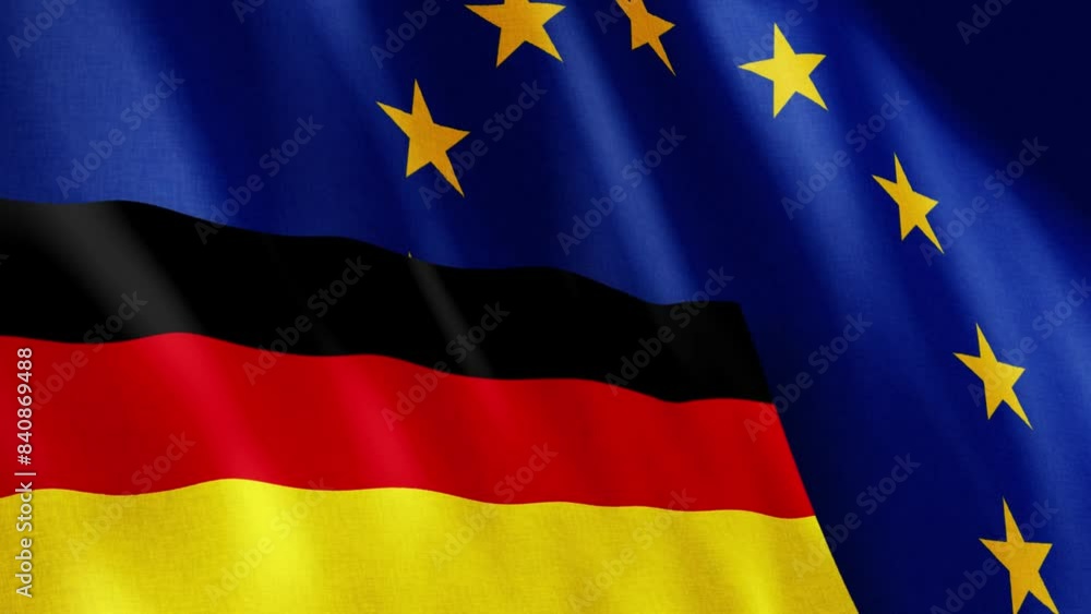 Germany and European Union. Friends and enemies in times of global conflicts - high quality CG animated background of national flags representing political and military relationships and alliances Germany and European Union. Friends and enemies in times of global conflicts - high quality CG animated background of national flags representing political and military relationships and alliances