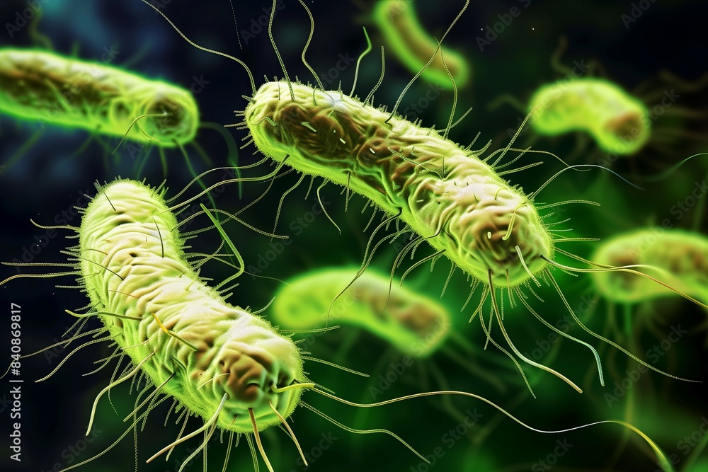 Fototapeta premium The pathogenic bacterium salmonella. Hyper-realistic photography at high magnification. Scientific materials