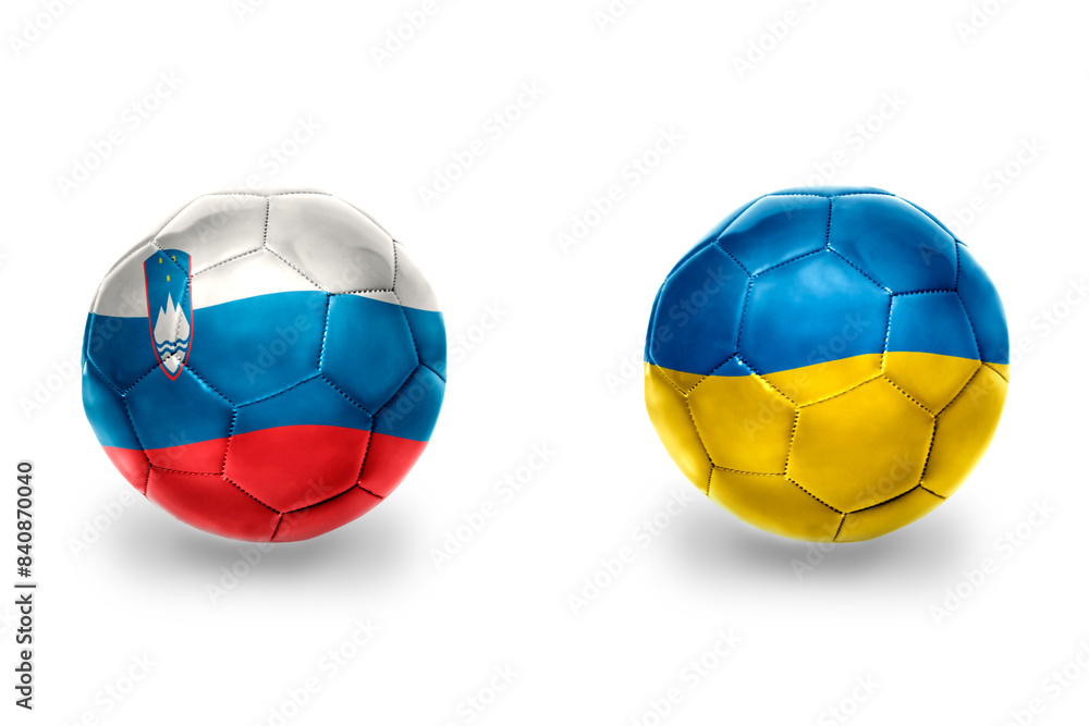 Fototapeta premium football balls with national flags of ukraine and slovenia ,soccer teams. on the white background.