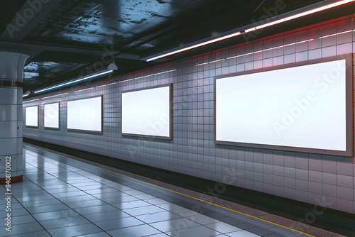 Billboards on underground wall Mockup. Subway