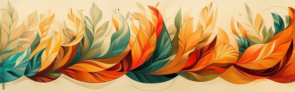 Fototapeta premium Autumn abstract background with tree leaves on light background. Abstract floral organic wallpaper background illustration