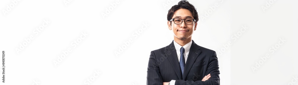 Confident Japanese Businessman in Suit and Glasses Confident Japanese Businessman in Suit and Glasses