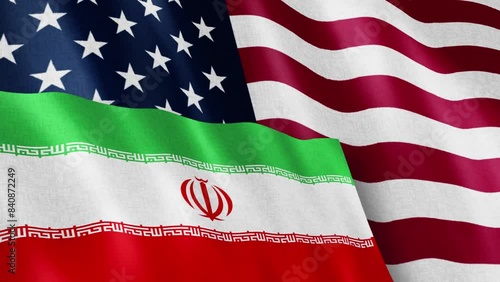 Iran and United States. Friends and enemies in times of global conflicts - high quality CG animated background of national flags representing political and military relationships and alliances