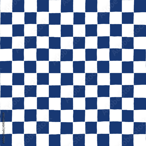 seamless repeating pattern with small hand drawn checkerboard in navy blue and white. Coastal, Americana, universal dark blue checker