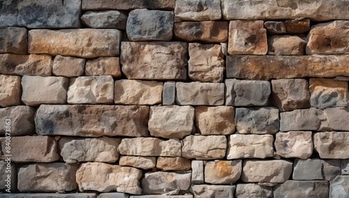 Ancient stone wall of an 18th century castle or fortress with weathered and cracked bricks in close up view 
