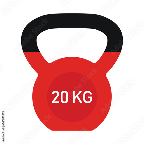 Kettlebell red Vector icon isolated on white background, Workout gym tools, accessories. Sport equipment, Gym time concept. Red kettlebell 20 kg icon, sport training and fitness design element.