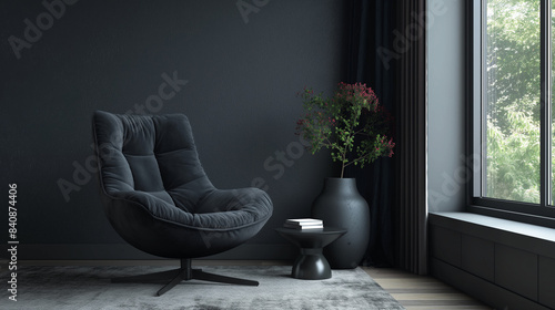 black Living room interior have armchair and decor accessories photo
