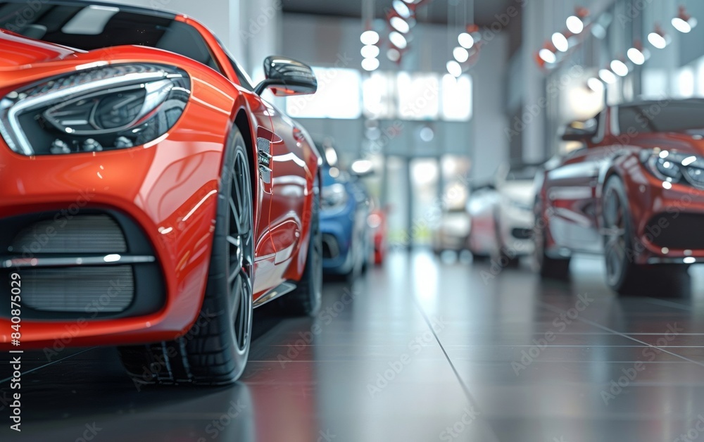 Car showroom with a magnificent view of the cars for sale. car dealer with many cars indoors Car showroom with a magnificent view of the cars for sale. car dealer with many cars indoors
