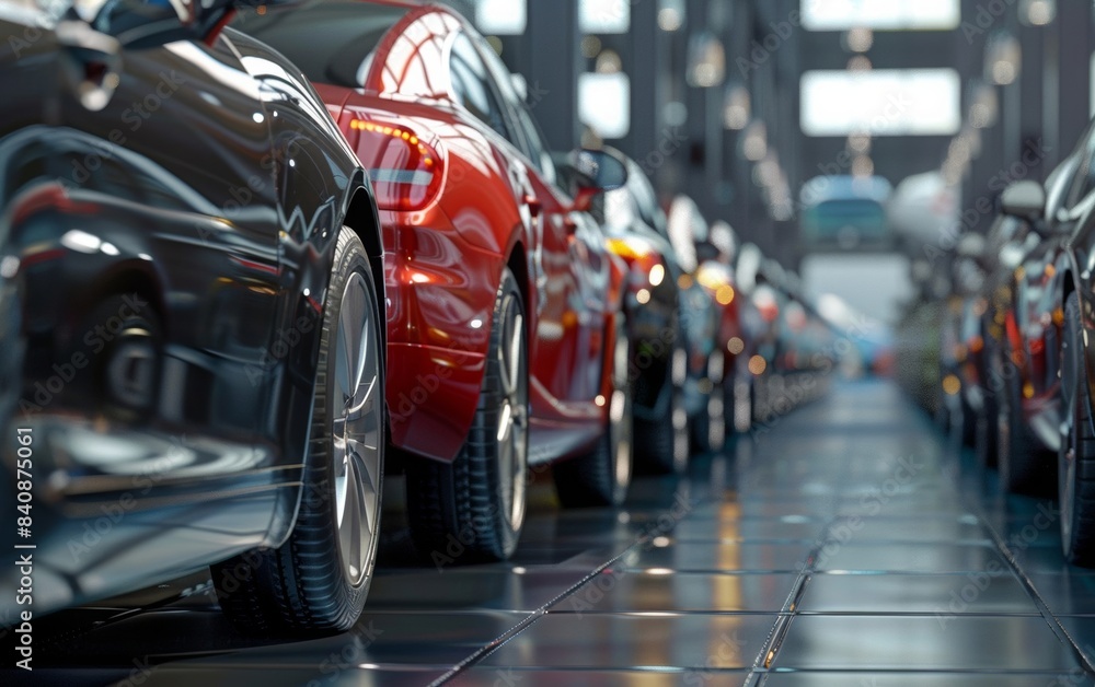 Car showroom with a magnificent view of the cars for sale. car dealer with many cars indoors Car showroom with a magnificent view of the cars for sale. car dealer with many cars indoors