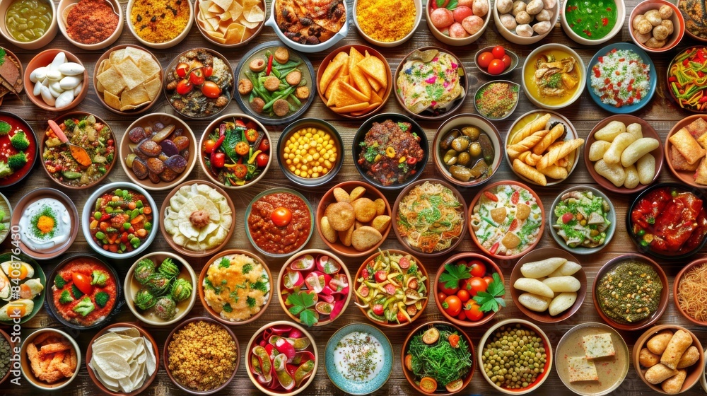 Collage. Assortment of dishes from different countries of the world. Food and snacks. 