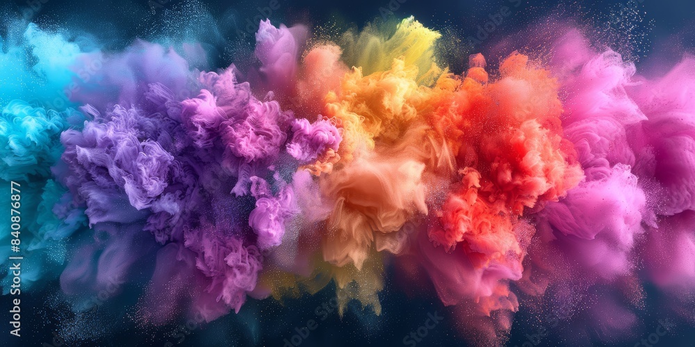 Vibrant color explosion with dynamic clouds of powder, capturing energy and movement in a stunning, abstract artistic display, Gernerative AI