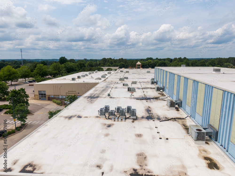 Drone Images of Flat Commercial TPO Roofs: Sunny, No People, Industrial Drone Images of Flat Commercial TPO Roofs: Sunny, No People, Industrial