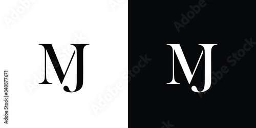 Abstract serif letter MJ logo in black and white color for beauty and wedding design logo vector inspiration