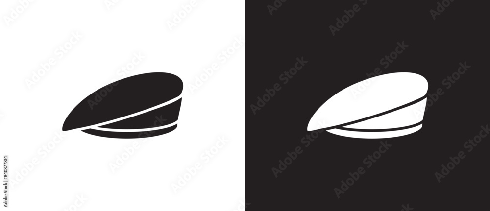 Beret vector, Flat icons of mens hats. Simple icons of classic hats, Summer hat, Cowboy, Menswear, Sun visor, Fashion element vector illustration on black and white background. eps 10
