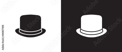 Top hat vector, Cylinder hat, Flat icons of men classic hats, Simple icon of classic hats, Sun visor hat, Summer hat, Menswear, Fashion element vector illustration on black and white background. eps10