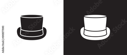 Top hat icon vector, Cylinder hat, Flat icons of men classic hats, Simple icon of classic hats, Sun visor hat, Summer hat, Menswear, Fashion element vector illustration on black and white background.
