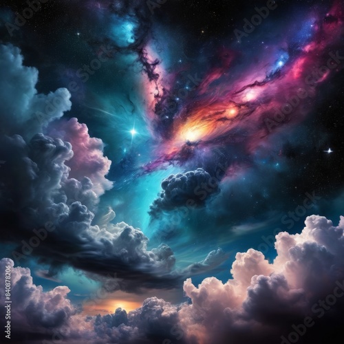 sky with clouds and stars