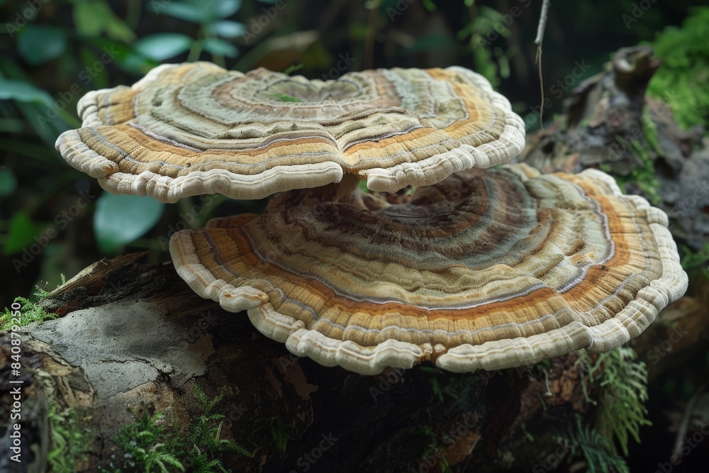 Close-up of Colorful Bracket Fungi on Log Close-up of Colorful Bracket Fungi on Log