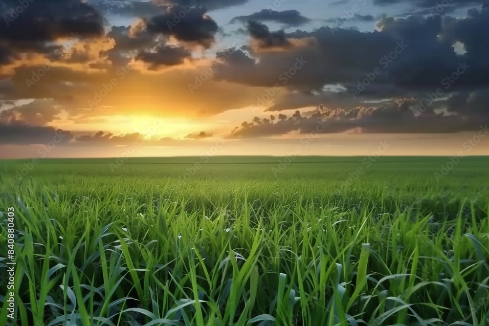 Fototapeta premium Sunset Over a Lush Green Field