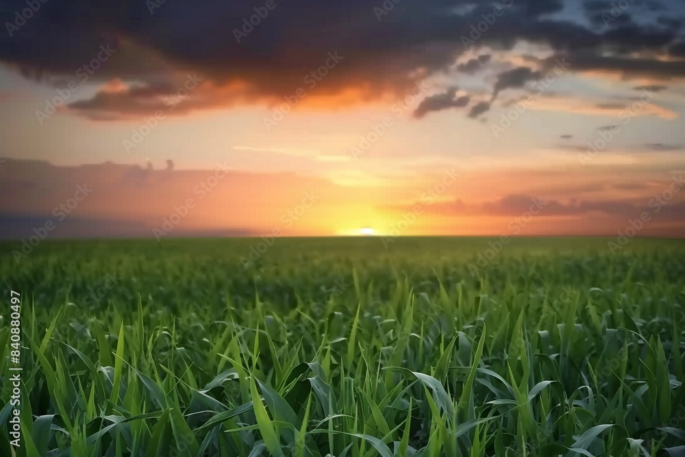 Obraz premium Sunset Over a Lush Green Field
