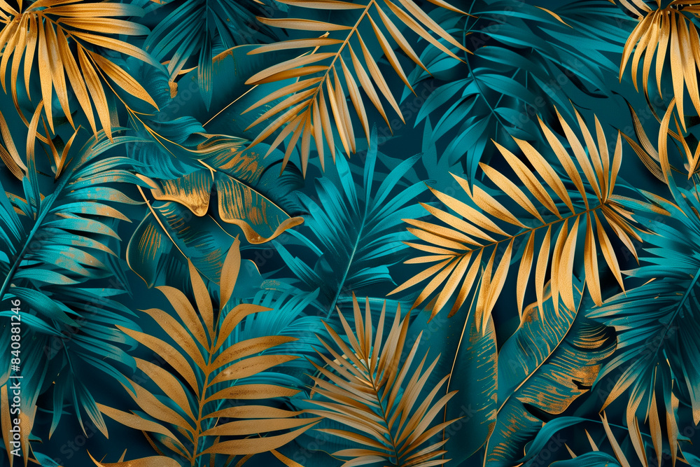 Natural background with large tropical bright green and gold leaves. Natural background with large tropical bright green and gold leaves.