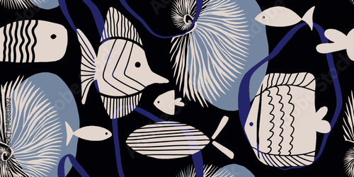 Seamless pattern of ornamental fish.Vector