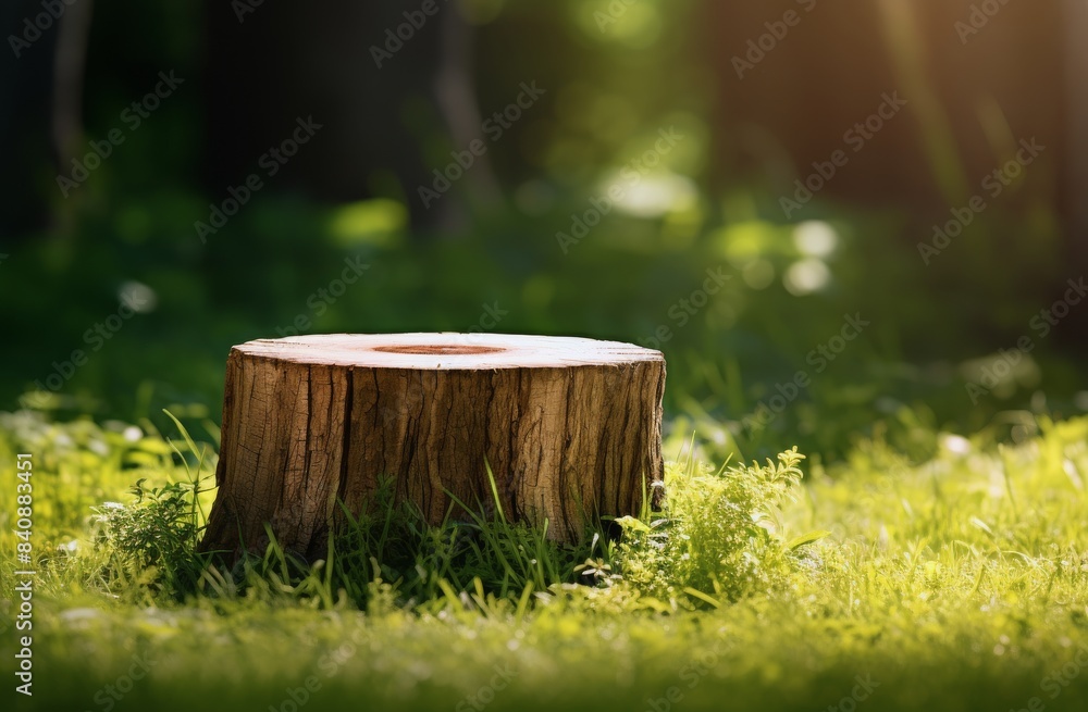 Tree Stump In Sunny Forest Clearing Tree Stump In Sunny Forest Clearing
