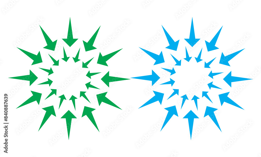 Inward arrow icon vector. Six Arrows icon sign symbol in trendy flat style. Set elements in colored icons. Arrow pointing center vector icon illustration isolated on white and black background. EPS10 Inward arrow icon vector. Six Arrows icon sign symbol in trendy flat style. Set elements in colored icons. Arrow pointing center vector icon illustration isolated on white and black background. EPS10