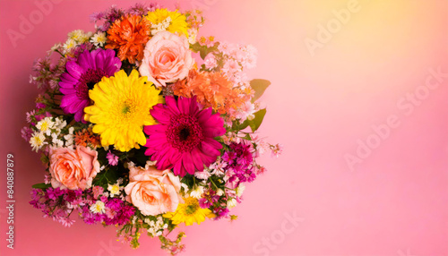 flowers bouquet top view on pinkish background © ClaudioMarcelo