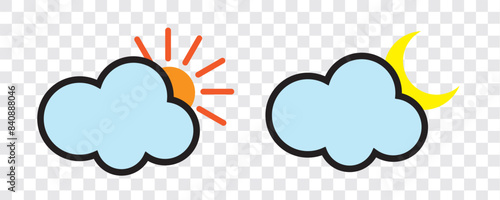 Set of time of the day icons. Sunset, sun, moon icons. Vector illustration