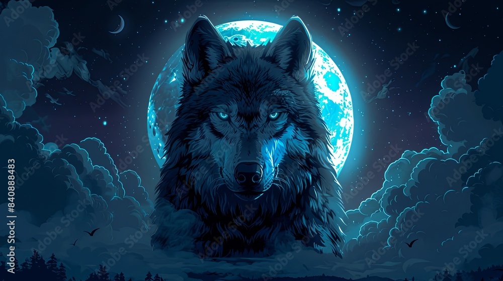 Fototapeta premium A wolf is staring at the moon in the sky