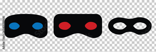 Mask superhero carnival villain or burgar vector icon set. Black masquerade costume eye mask silhouette hidden person face.
