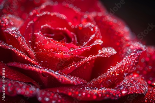 Close-up of red rose with water droplets