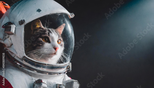 cat astronaut in space with copy space photo