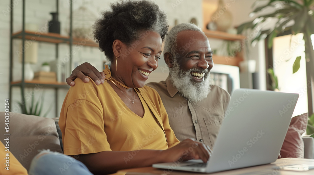 happy elderly couple at computer happy elderly couple at computer