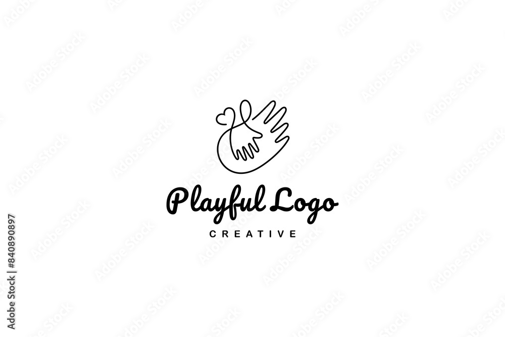 love hand care logo in linear design style love hand care logo in linear design style
