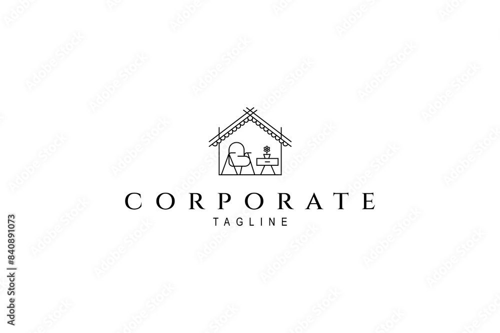 Fototapeta premium home interior furniture logo in line art design style