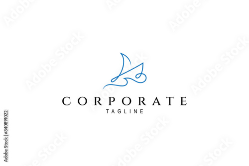 sailboat logo with waves in simple continuous line design style