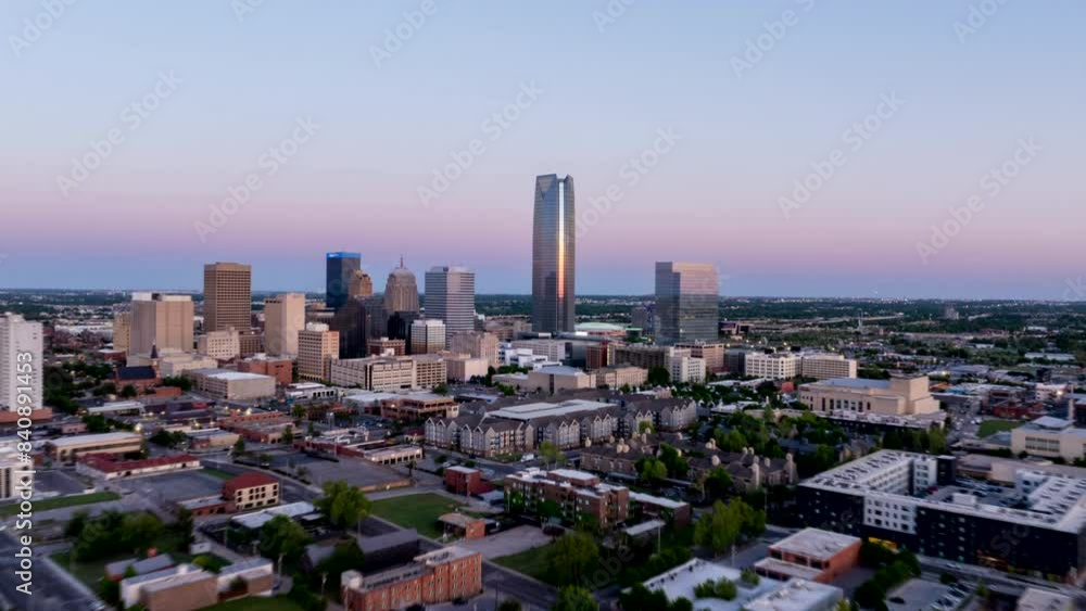 custom made wallpaper toronto digitalAerial view of Oklahoma City's skyline at dusk, highlighting its iconic skyscrapers and urban layout as the evening light fades