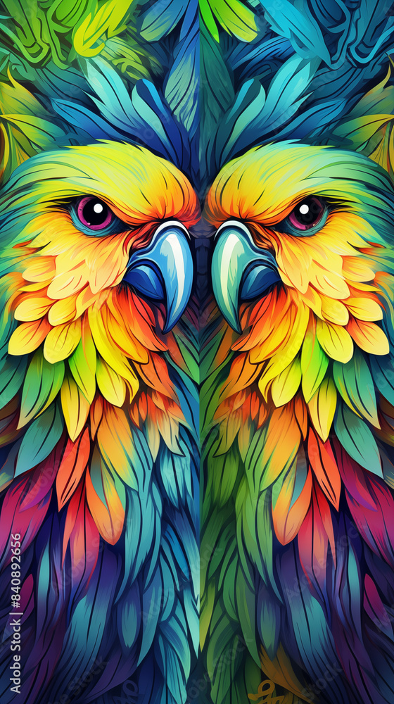 Obraz premium Parrot Pattern Background, Texture, Wallpaper, Background, Cell Phone Cover and Screen, Smartphone, Computer, Laptop, 9:16 Format - PNG