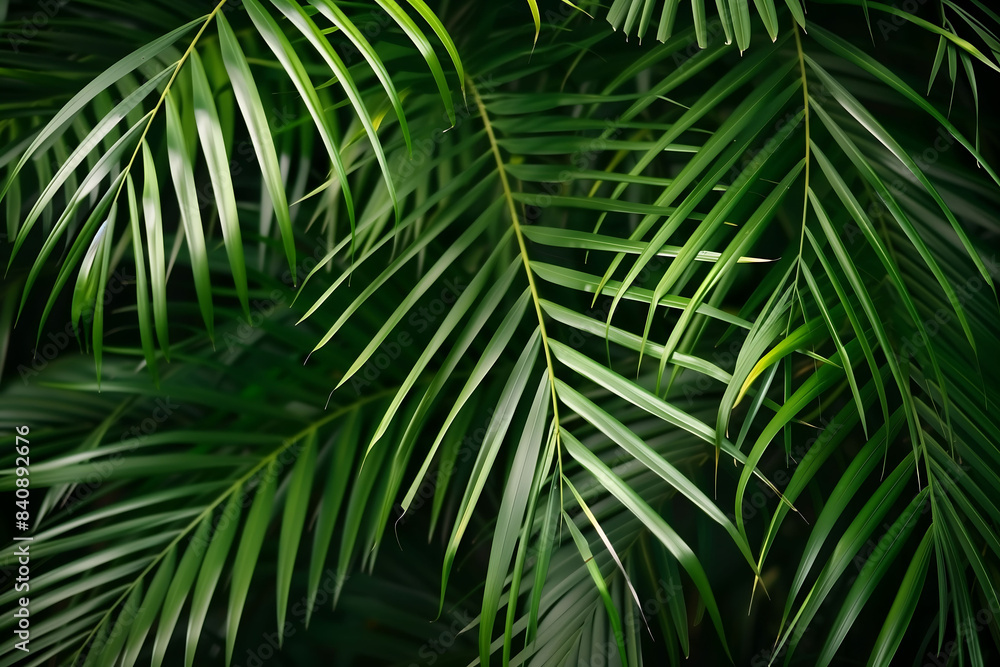 Close-Up of Lush Green Palm Leaves Against a Dark Background Close-Up of Lush Green Palm Leaves Against a Dark Background