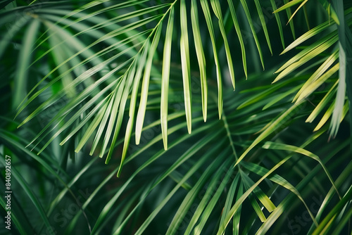 Close-Up of Lush Green Palm Leaves Against a Dark Background