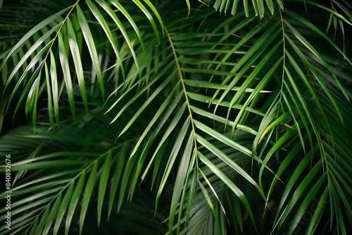 Close-Up of Lush Green Palm Leaves Against a Dark Background